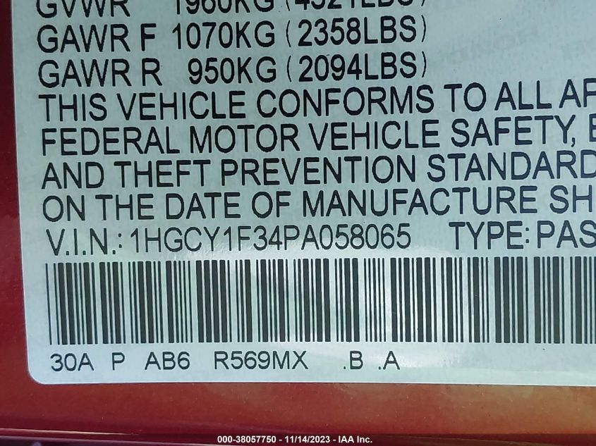 2023 HONDA ACCORD EX - 1HGCY1F34PA058065