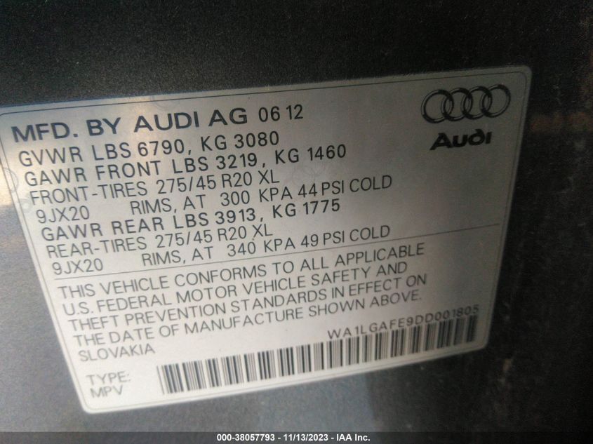 2013 AUDI Q7 PREMIUM PLUS - WA1LGAFE9DD001805