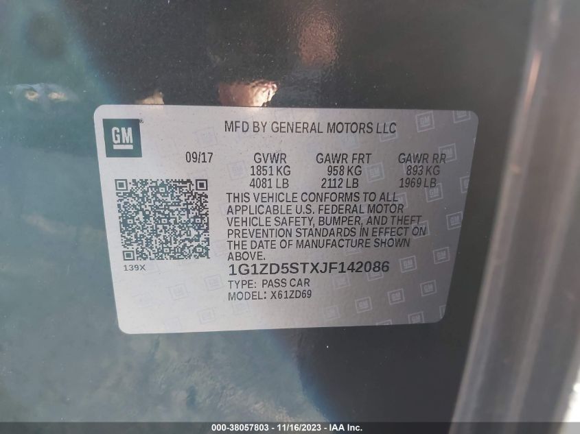 2018 CHEVROLET MALIBU LT - 1G1ZD5STXJF142086