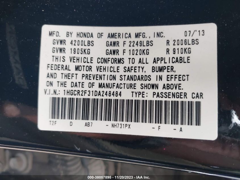 2013 HONDA ACCORD SDN LX 1HGCR2F31DA248484