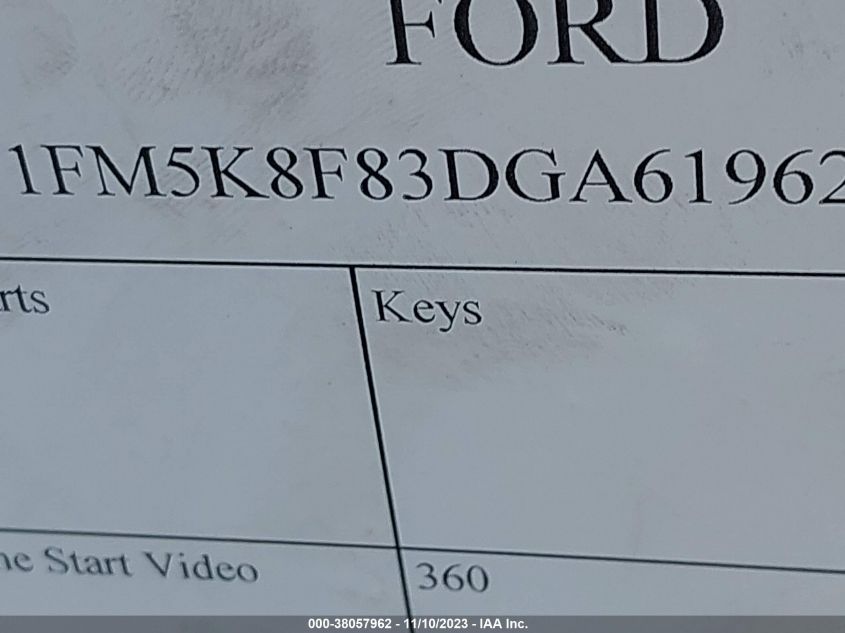 2013 FORD EXPLORER LIMITED - 1FM5K8F83DGA61962