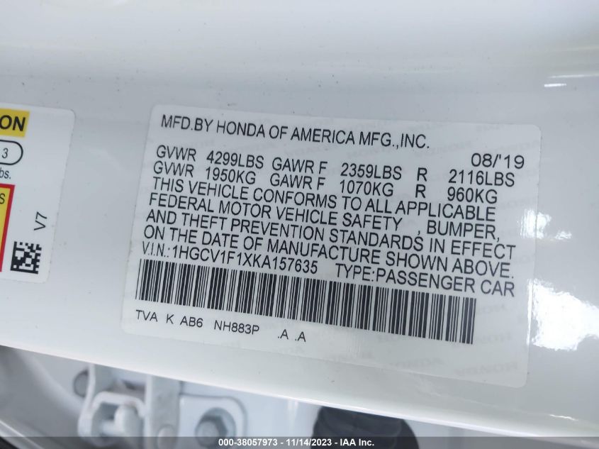 2019 HONDA ACCORD LX - 1HGCV1F1XKA157635