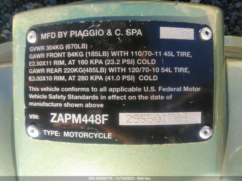 2009 VESPA LX 150 - ZAPM448F295501704
