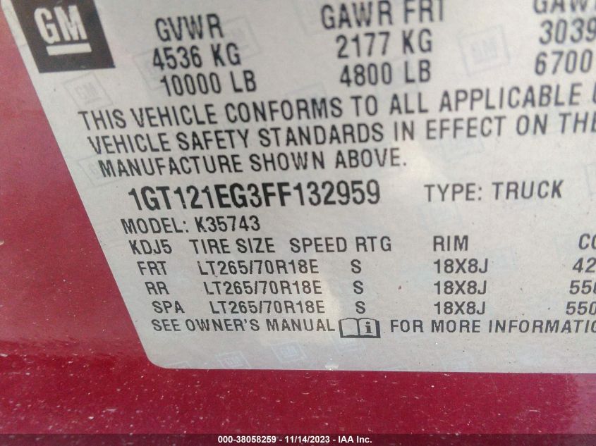 2015 GMC SIERRA 3500HD 1GT121EG3FF132959