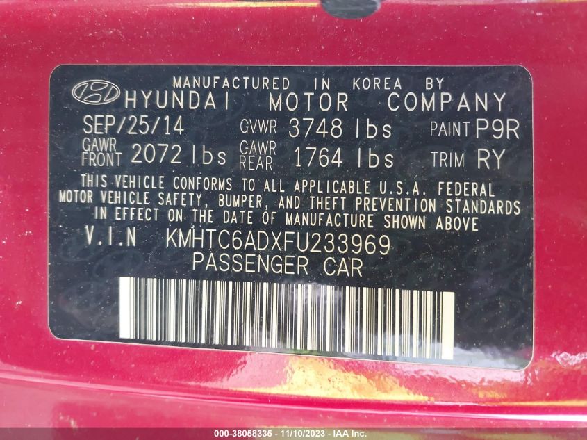 2015 HYUNDAI VELOSTER - KMHTC6ADXFU233969