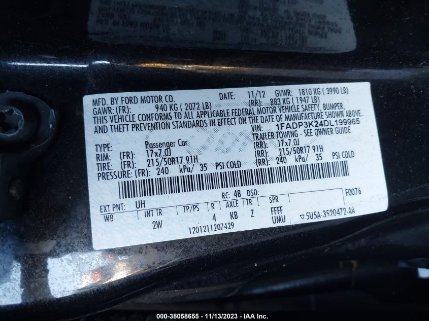 2013 FORD FOCUS SE - 1FADP3K24DL199965
