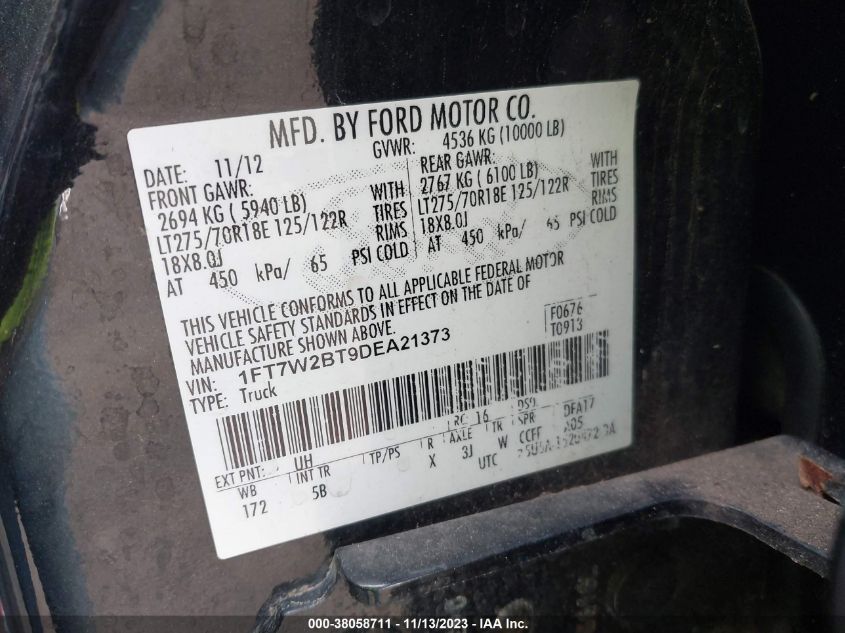 2013 FORD F-250 LARIAT - 1FT7W2BT9DEA21373