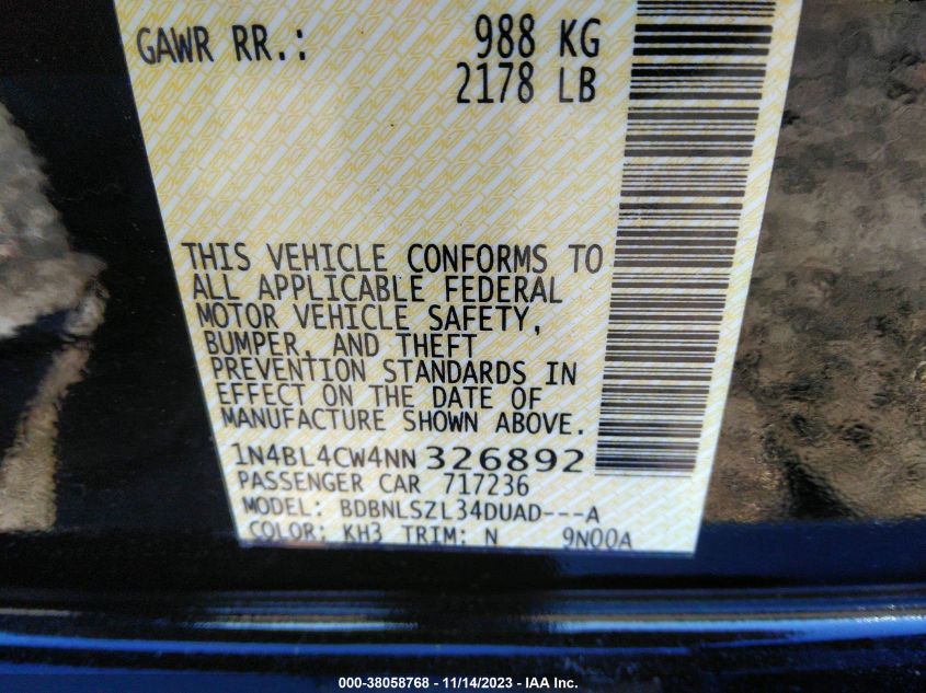 2022 NISSAN ALTIMA 2.5 SR - 1N4BL4CW4NN326892