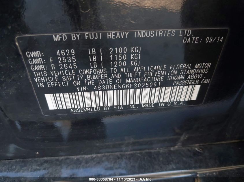 2015 SUBARU LEGACY 3.6R LIMITED - 4S3BNEN66F3025061