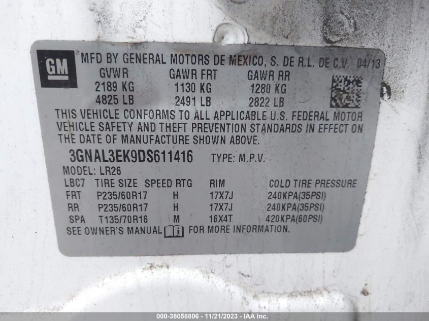 2013 CHEVROLET CAPTIVA SPORT LT 3GNAL3EK9DS611416
