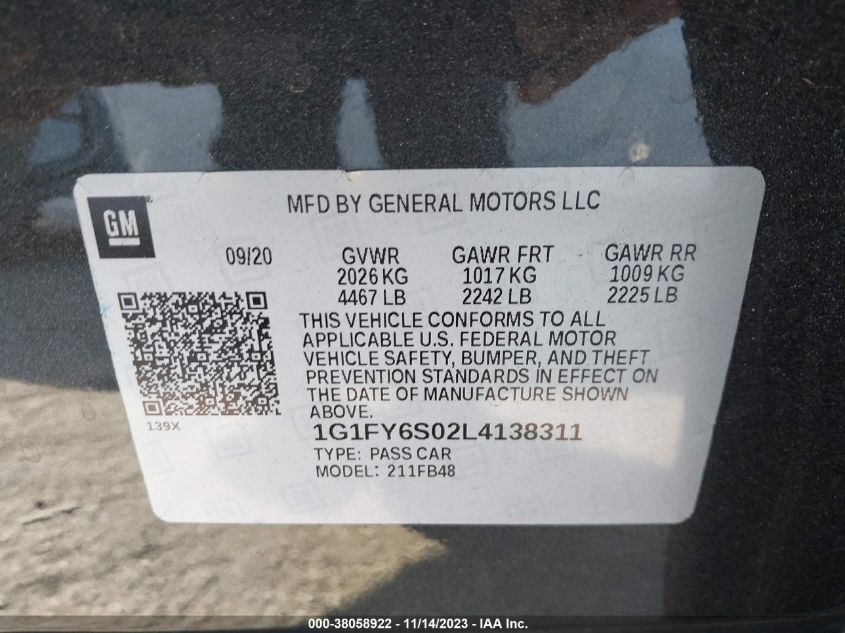 2020 CHEVROLET BOLT EV FWD LT - 1G1FY6S02L4138311