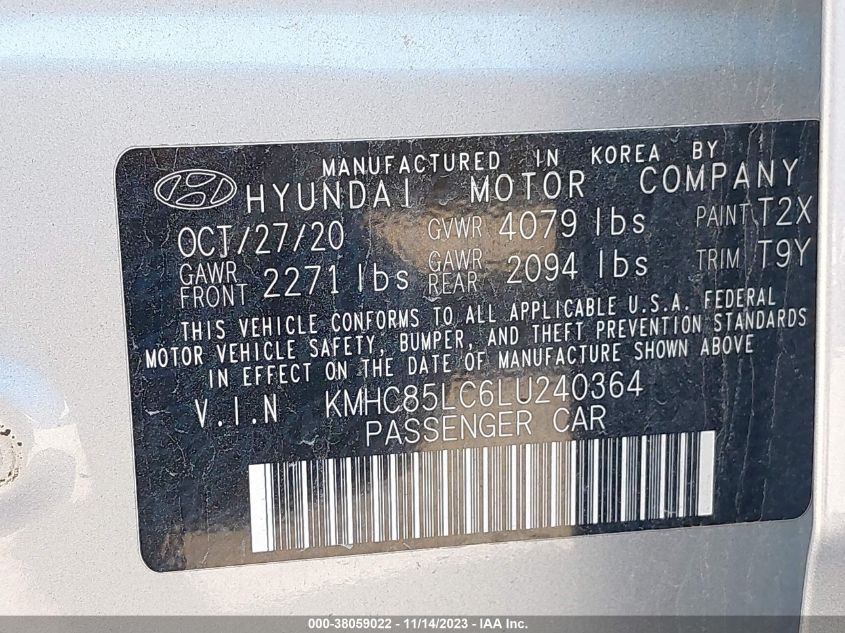 2020 HYUNDAI IONIQ HYBRID SEL - KMHC85LC6LU240364