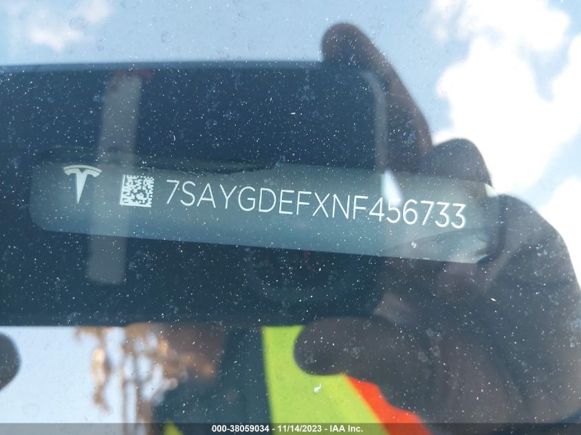 2022 TESLA MODEL Y - 7SAYGDEFXNF456733