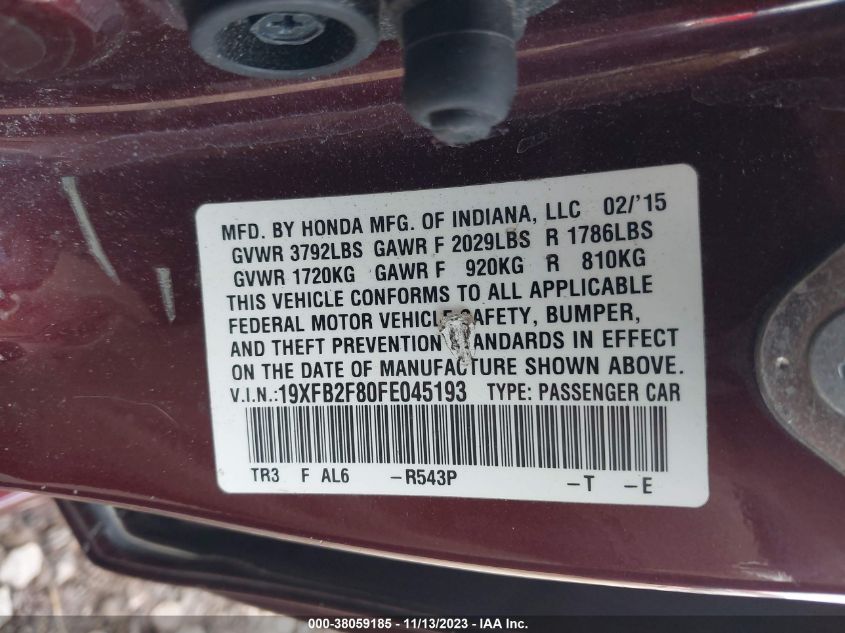 2015 HONDA CIVIC EX - 19XFB2F80FE045193