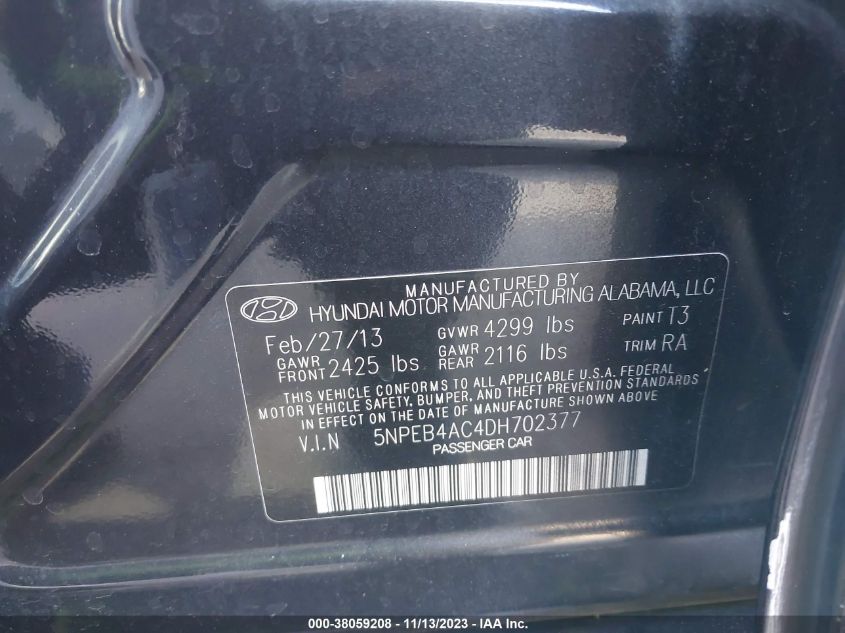 2013 HYUNDAI SONATA GLS - 5NPEB4AC4DH702377