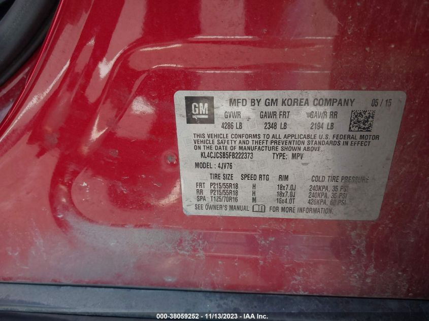 2015 BUICK ENCORE - KL4CJCSB5FB222373
