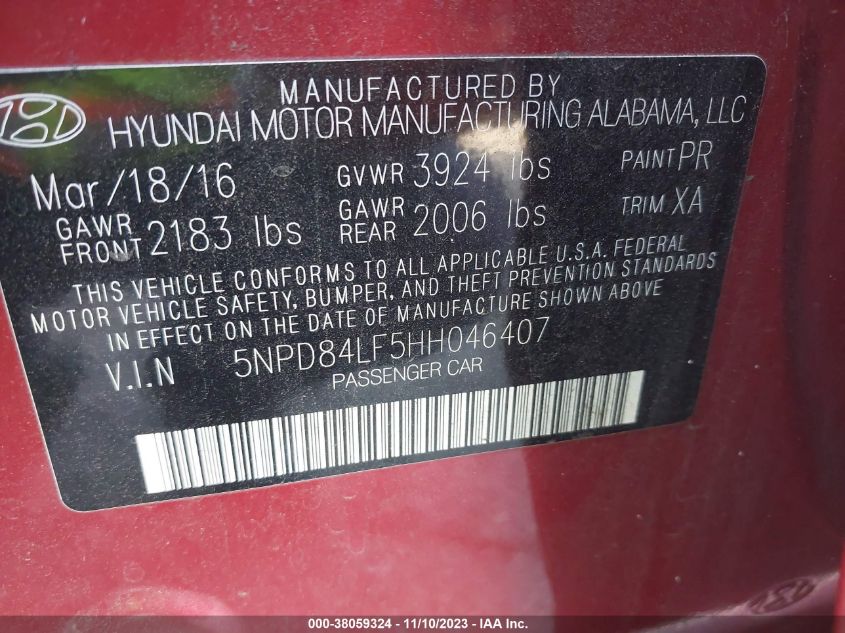 2017 HYUNDAI ELANTRA SE/VALUE/LIMITED - 5NPD84LF5HH046407