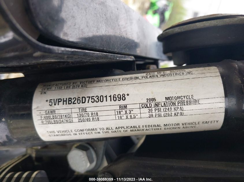 2005 VICTORY MOTORCYCLES HAMMER - 5VPHB26D753011698