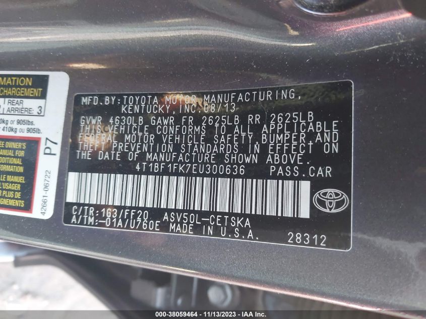 2014 TOYOTA CAMRY SE - 4T1BF1FK7EU300636