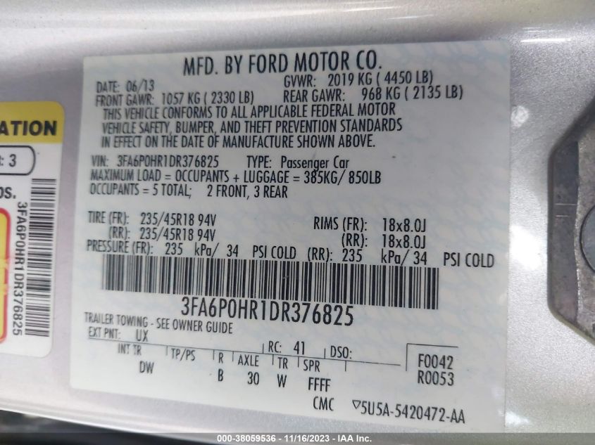 2013 FORD FUSION SE - 3FA6P0HR1DR376825