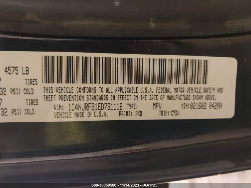 2014 JEEP PATRIOT LATITUDE - 1C4NJRFB1ED731116