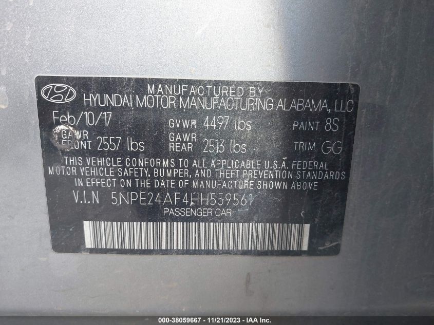 2017 HYUNDAI SONATA 2.4L - 5NPE24AF4HH559561