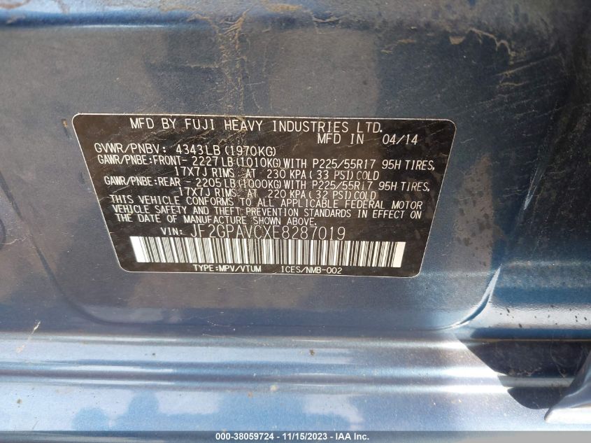 2014 SUBARU XV CROSSTREK 2.0 PREMIUM - JF2GPAVCXE8287019