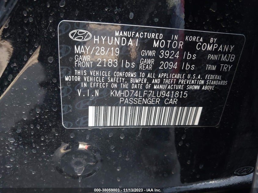 VIN KMHD74LF7LU941815 2020 HYUNDAI ELANTRA SE
