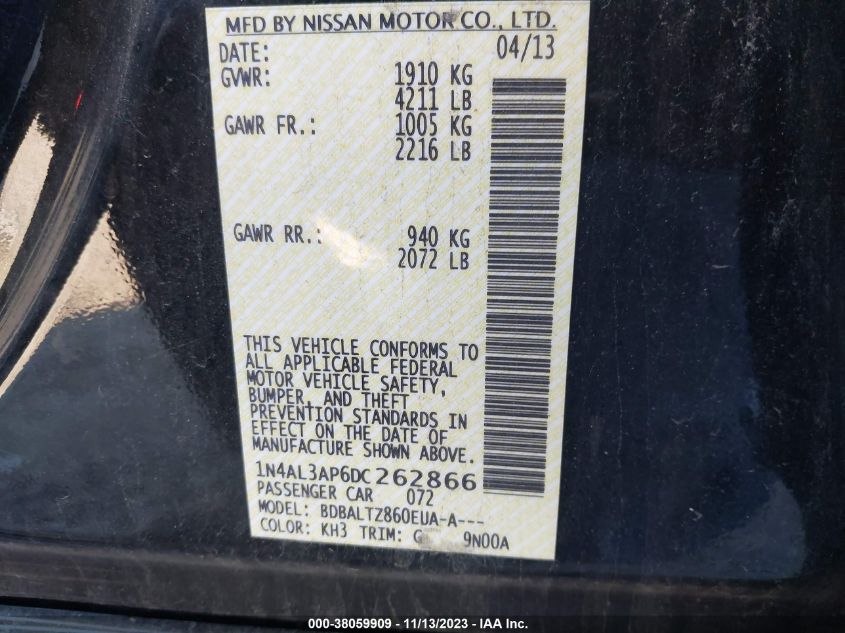 2013 NISSAN ALTIMA 2.5/S/SV/SL - 1N4AL3AP6DC262866