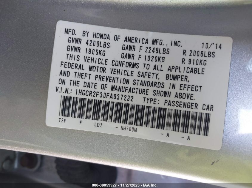 2015 HONDA ACCORD LX - 1HGCR2F30FA037232