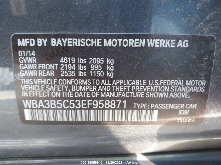 2014 BMW 328I XDRIVE - WBA3B5C53EF958871