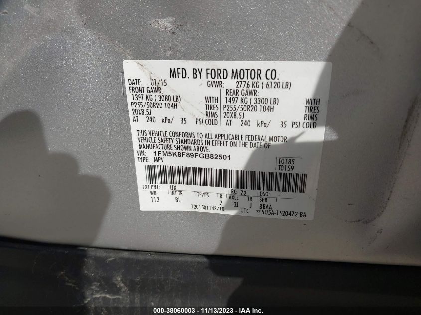 2015 FORD EXPLORER LIMITED - 1FM5K8F89FGB82501