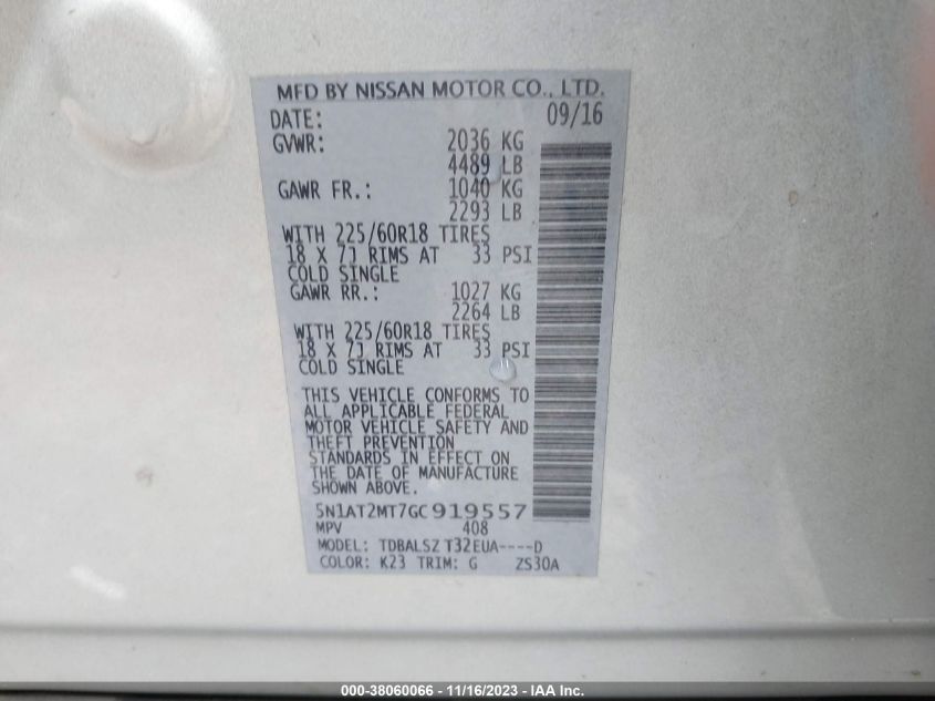 2016 NISSAN ROGUE SL - 5N1AT2MT7GC919557