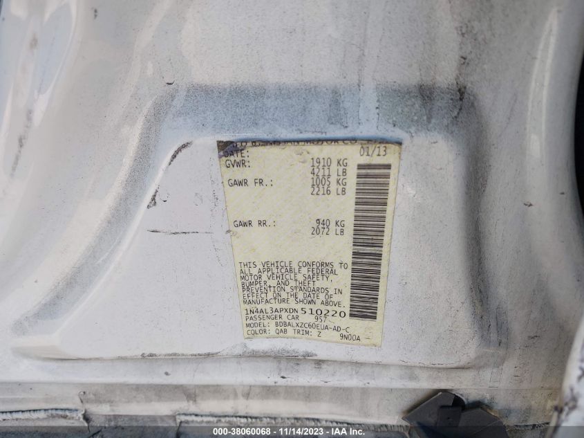 2013 NISSAN ALTIMA 2.5/S/SV/SL - 1N4AL3APXDN510220
