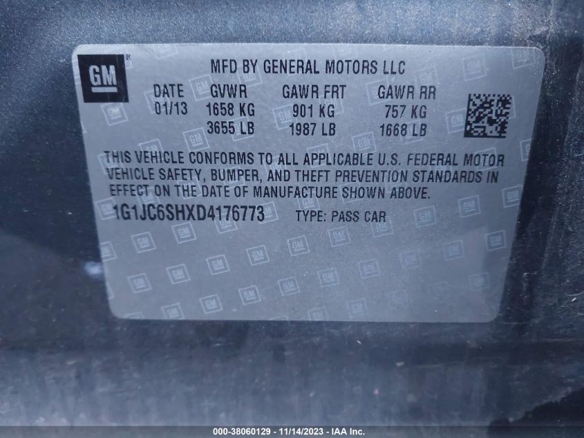 2013 CHEVROLET SONIC LT AUTO - 1G1JC6SHXD4176773