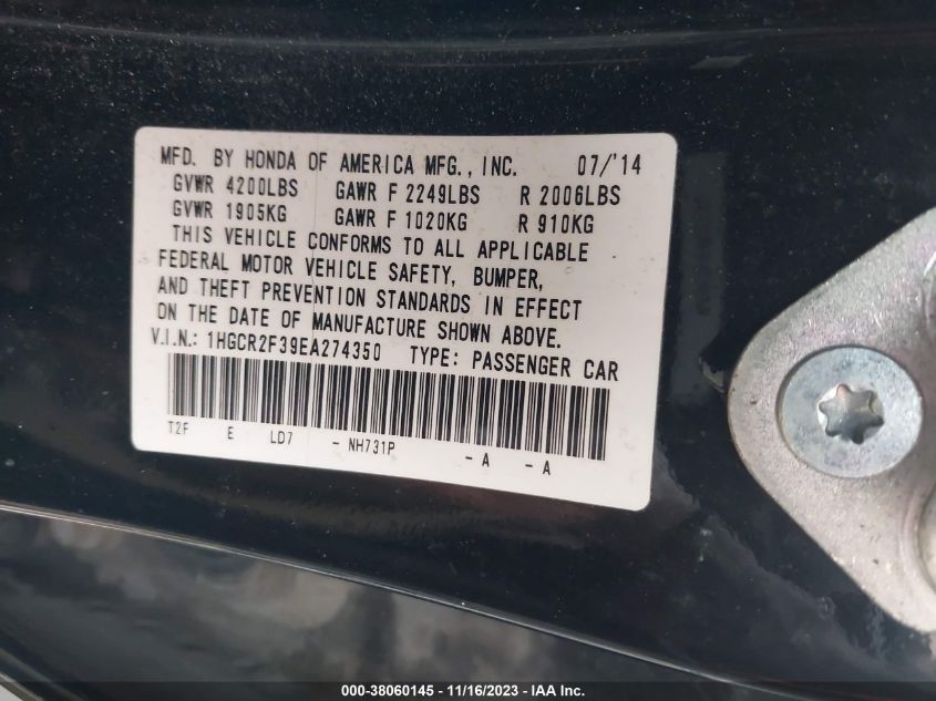 2014 HONDA ACCORD LX - 1HGCR2F39EA274350