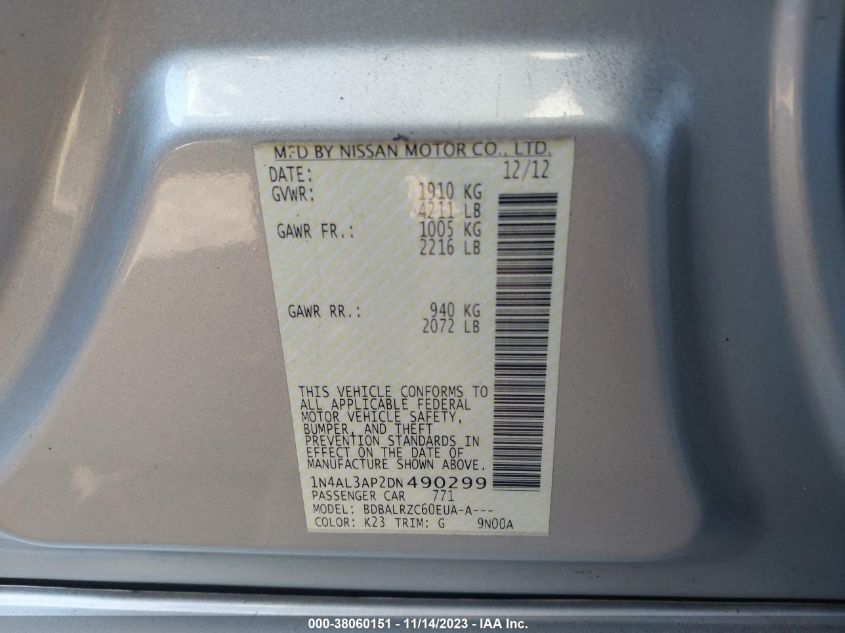 2013 NISSAN ALTIMA 2.5 S - 1N4AL3AP2DN490299