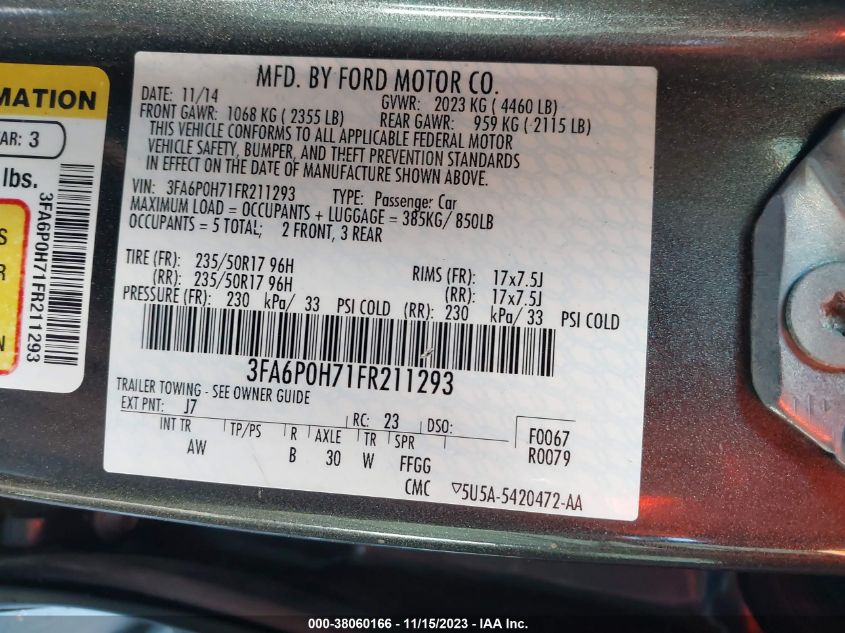 2015 FORD FUSION SE - 3FA6P0H71FR211293