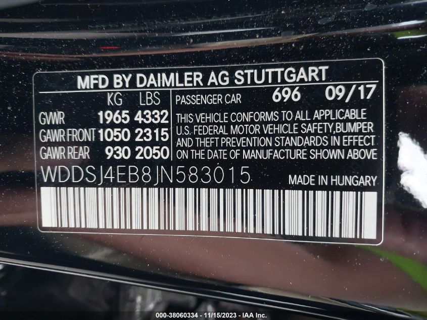2018 MERCEDES-BENZ CLA CLA 250 WDDSJ4EB8JN583015