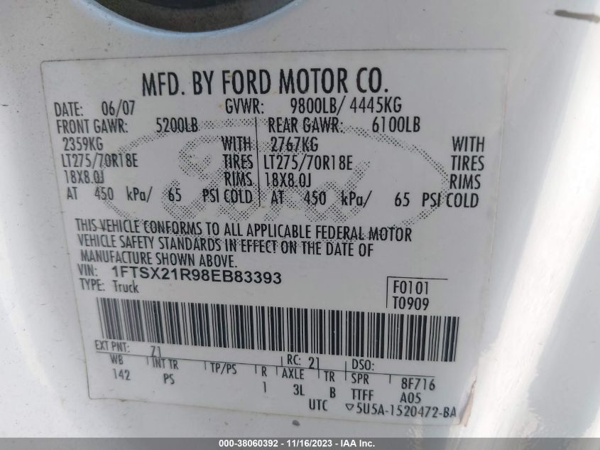 1FTSX21R98EB83393 | 2008 FORD F-250