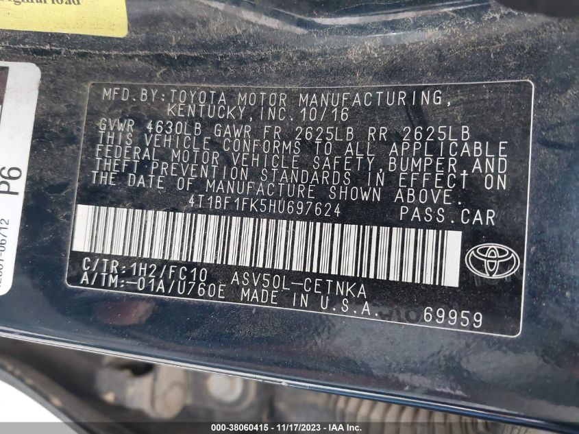 2017 TOYOTA CAMRY LE - 4T1BF1FK5HU697624