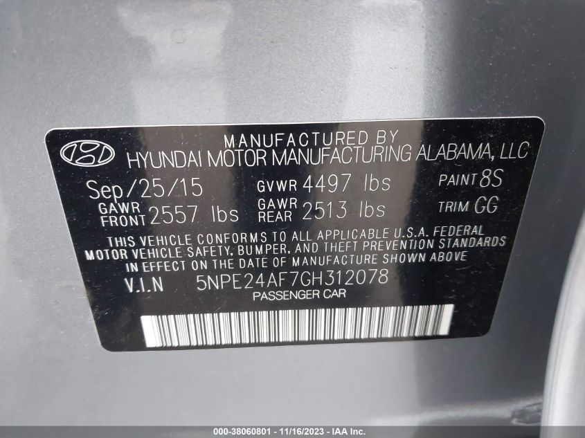 2016 HYUNDAI SONATA 2.4L SE - 5NPE24AF7GH312078