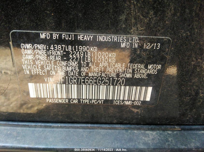 2014 SUBARU IMPREZA WRX JF1GR7E66EG251720
