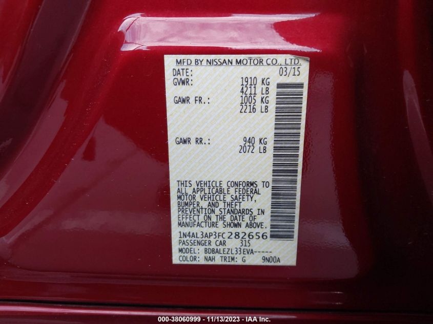 2015 NISSAN ALTIMA 2.5 S - 1N4AL3AP3FC282656
