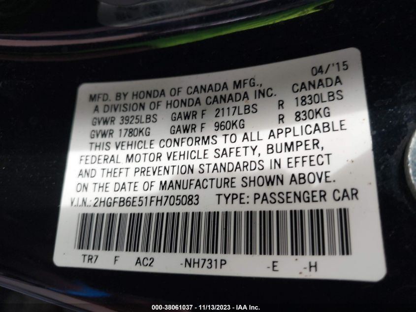 2015 HONDA CIVIC SI - 2HGFB6E51FH705083