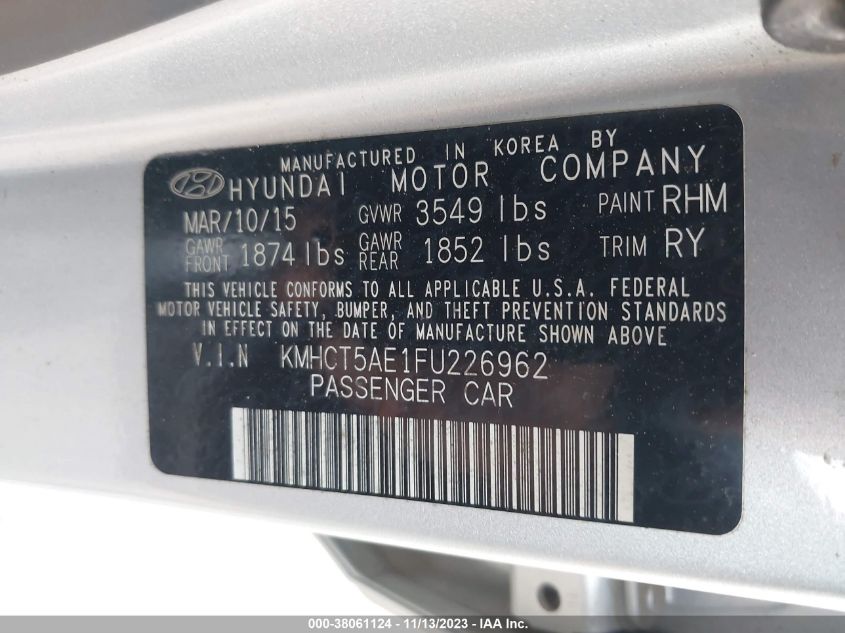 2015 HYUNDAI ACCENT GS - KMHCT5AE1FU226962