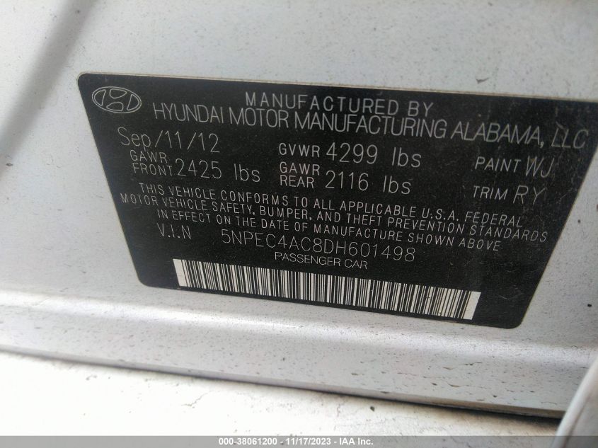 2013 HYUNDAI SONATA LIMITED - 5NPEC4AC8DH601498