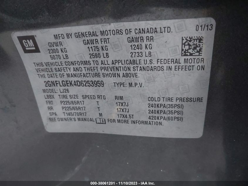 2013 CHEVROLET EQUINOX LTZ - 2GNFLGEK4D6253959