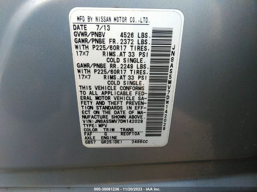 2013 NISSAN ROGUE SV - JN8AS5MV7DW142029