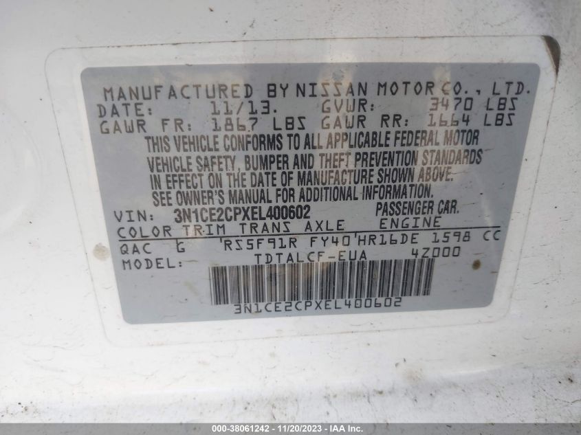 2014 NISSAN VERSA NOTE S (SR) - 3N1CE2CPXEL400602